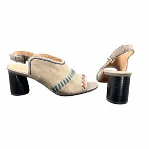 Donald Pliner Suede Slingback Heels Whipstitch Block Heel Women’s 6.5 taupe